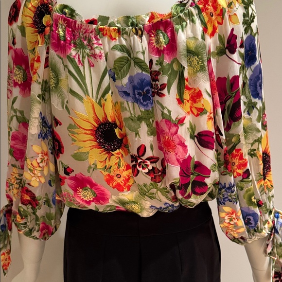 NWOT ALICE + OLIVIA ALTA FLORAL PRINT SILK BLEND BLOUSE ON/OFF SHOULDER SZ LARGE - Picture 12 of 15